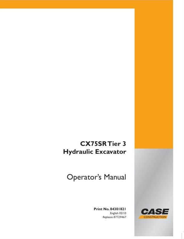 Case Excavator CX75SR Operator Manual PDF
