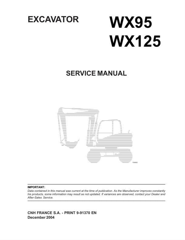 Case WX95 WX125 Excavator Service Manual PDF – Repair & Maintenance Guide