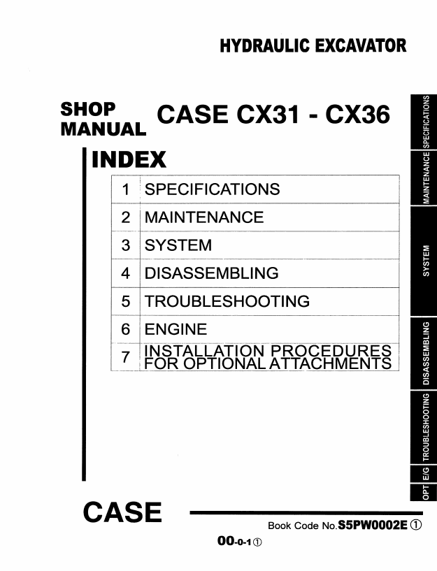 Case Hydraulic Excavator CX31-CX36 Shop Manual PDF