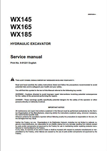 Case Hydraulic Excavator WX145, WX165, WX185 Service