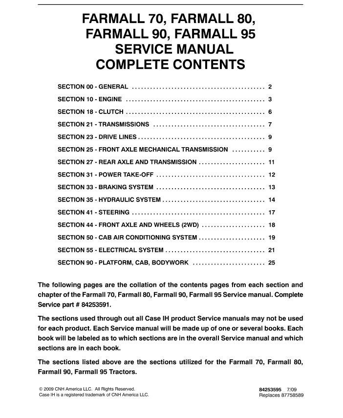 Case IH 70, 80, 90, 95 Farmall Tractor Service Repair Manual 884253591, 84253595, 87758589