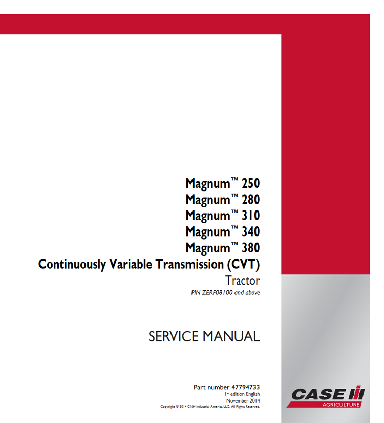 Case IH Magnum 250, 280, 310, 340, 380 Continuously Variable Transmission (CVT) Tractor Service Repair Manual 47794733 - PDF Download