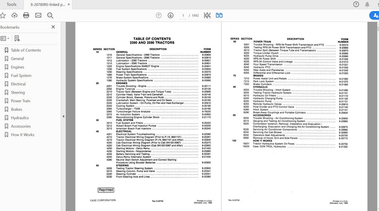 CASE IH TRACTOR 2390, 2590 TRACTOR COMPLETE SERVICE MANUAL 8-20780R0 - PDF FILE