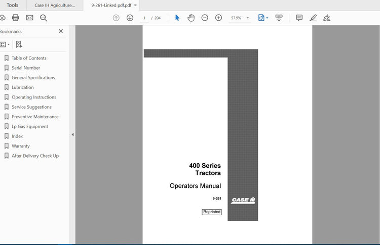 CASE IH Tractor 400 Case Gas Operator’s Manual 9-261 PDF File
