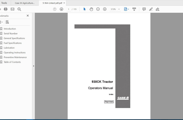 CASE IH Tractor 930 (Comfort King) Diesel Operator’s Manual 9-964 – PDF File