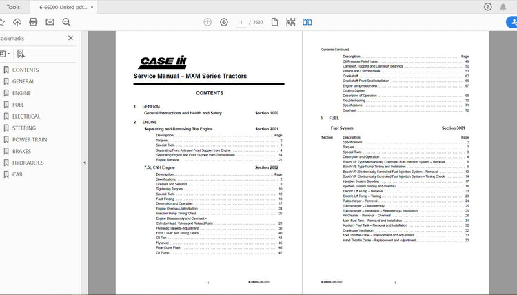 CASE IH TRACTOR MXM 120,130,140,155,175,190 SERVICE MANUAL 6–66000 - PDF FILE