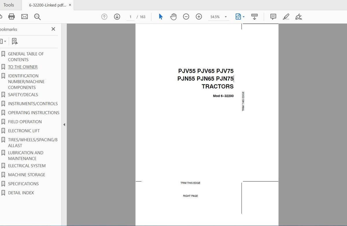 CASE IH TRACTOR PJV55, PJV65, PJV75, PJN55, PJN65, PJN75 6-32200 OPERATOR’S MANUAL - PDF FILE