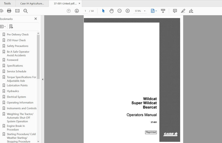 CASE IH TRACTOR WILDCAT,SUPERWILDCAT,BEARCAT 37-001 OPERATOR’S MANUAL - PDF FILE