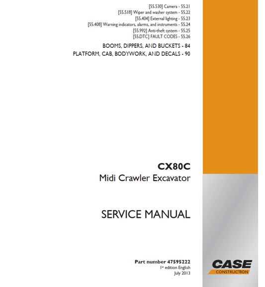 Case CX80C Midi Crawler Excavator Service Manual PDF
