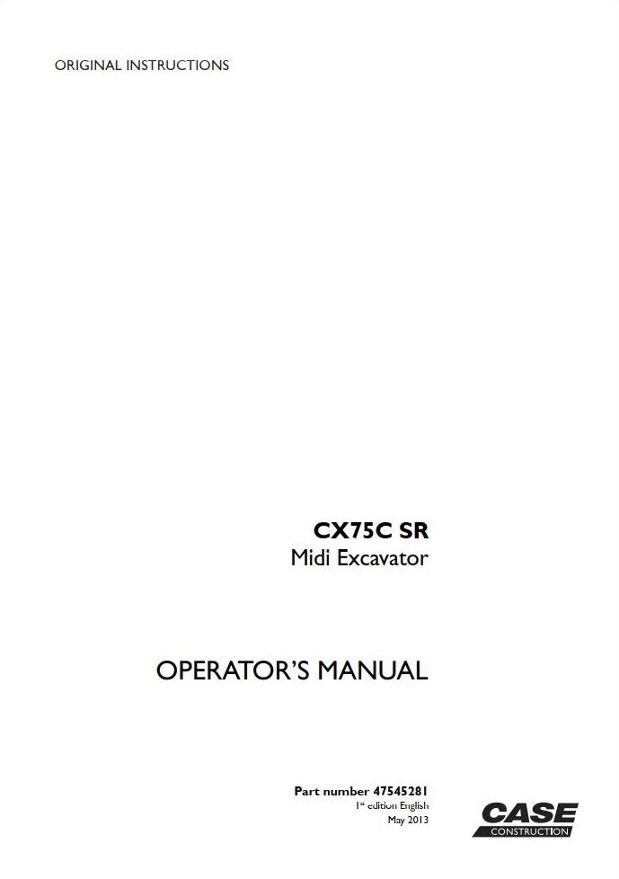 Case Mini Excavator CX57C SR Operator Manual PDF
