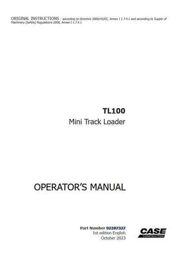 Case Mini Track Loader TL100 Operator