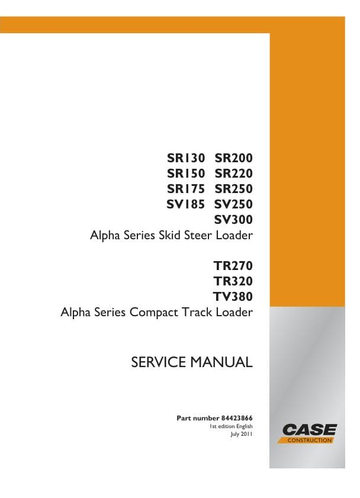 Case Skid Steer Loader SR130 to TV380 Service