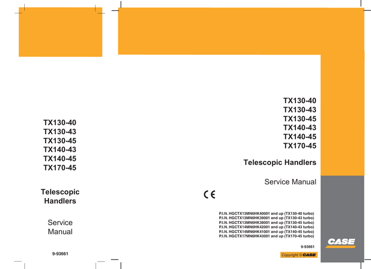 Case TX130-40/43/45, TX140-43/45, TX170-45 (Turbo) TELESCOPIC HANDLER Service Repair Manual 9-93661 - PDF File Download