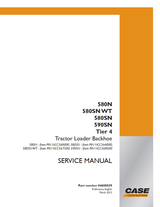 Case 580N, 580SN, 580SN WT & 590SN Service Manual PDF