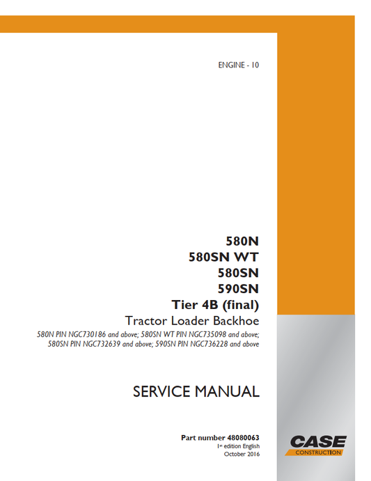 Case 580N, 580SN, 580SN WT & 590SN Tier 4 Final Service Manual PDF