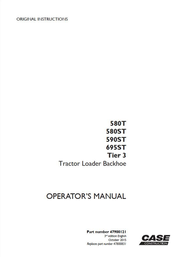 Case Tractor Loader Backhoe 580T, 580ST, 590ST, 695ST Tier 3 Operator