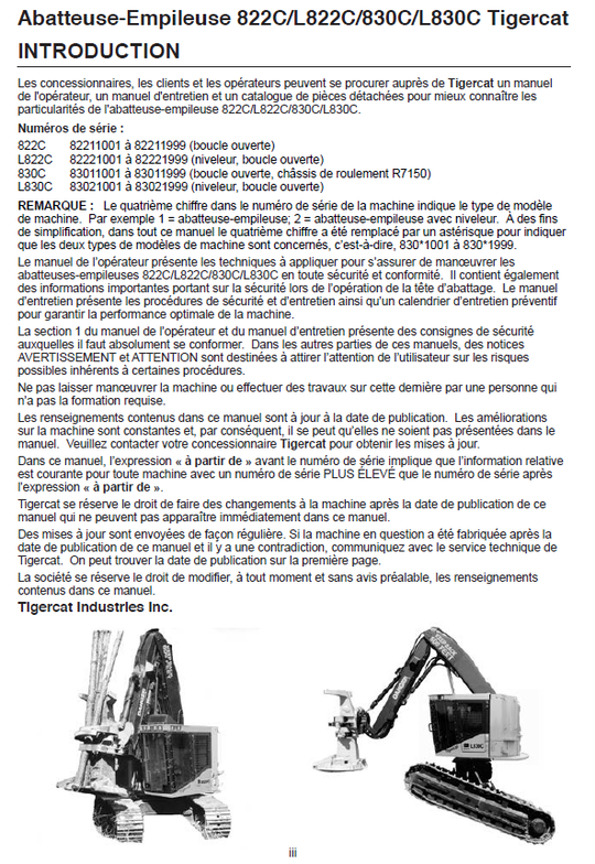 TIGERCAT 822C FELLER BUNCHER SERVICE MANUAL (82211001-82213000, 82211001-82211999)