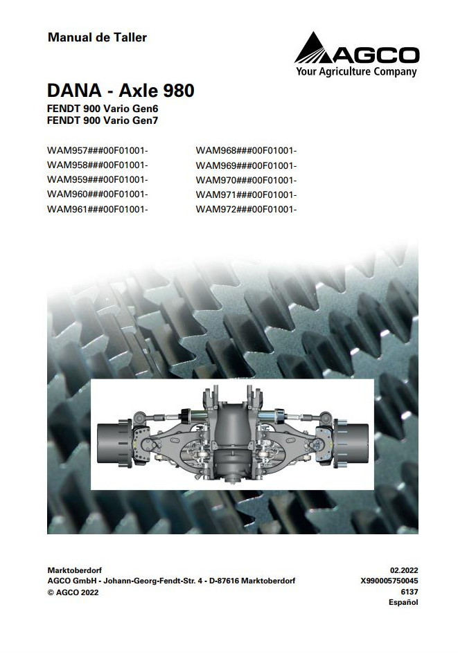 DANA Axle 980 Fendt 900 Vario Gen6 Gen7 Workshop Manual 6137 PDF