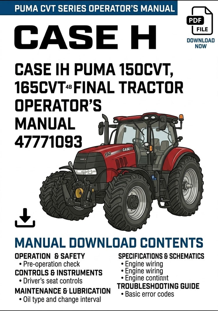Case IH PUMA 150CVT, 165CVT Tier 4B Final Tractor Operator’s Manual 47771093 - PDF File Download