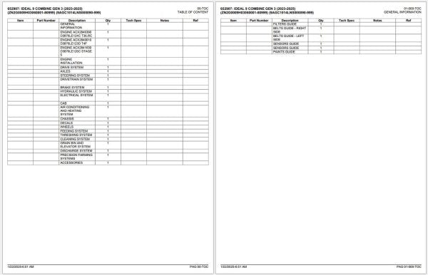 FENDT COMBINE IDEAL 9 GEN3 2023-2025 SPARE PARTS CATALOGUE MANUAL - PDF FILE