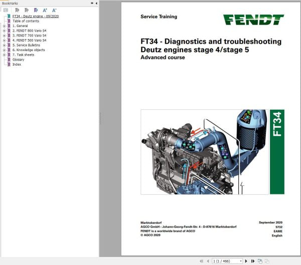 FENDT FT34 – DIAGNOSTICS AND TROUBLESHOOTING DEUTZ ENGINE T4 T5 657726 SERVICE TRAINING MANUAL - PDF FILE