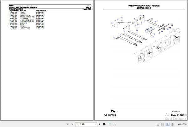 FENDT HARVESTING DYNAFLEX DRAPER HEADER 9325 652415 10.2020 SPARE PARTS CATALOGUE MANUAL - PDF FILE