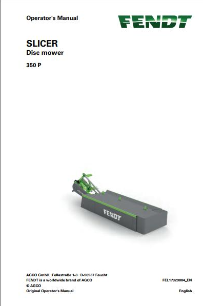 FENDT Slicer 350 P Disc mower Operator Manual PDF