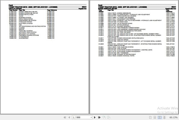 FENDT TRACTOR 1154MT 652441 2018 – 2020 SPARE PARTS CATALOGUE MANUAL - PDF FILE