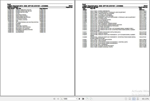 FENDT TRACTOR 1165MT 652443 2018 – 2020 SPARE PARTS CATALOGUE MANUAL - PDF FILE