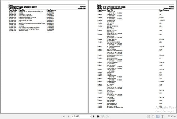 FENDT TRACTOR 211P VARIO F274000 01.2020 SPARE PARTS CATALOGUE MANUAL - PDF FILE