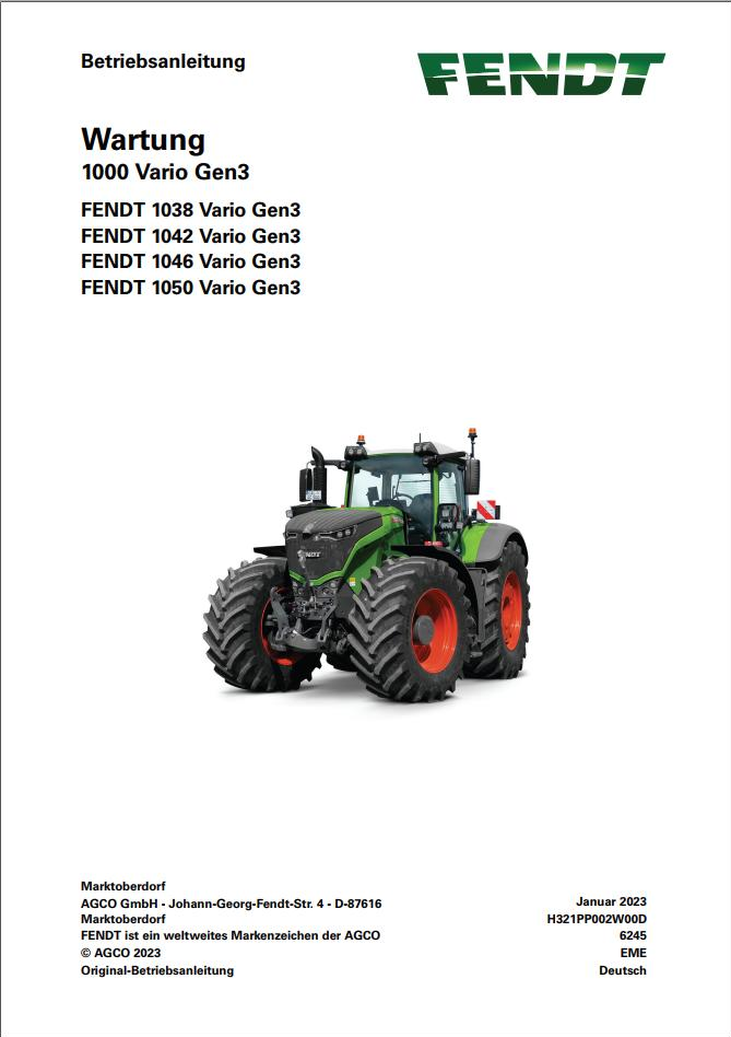 Fendt 1038 1042 1046 1050 Vario Gen3 Maintenance Manual H321PP002W00D PDF