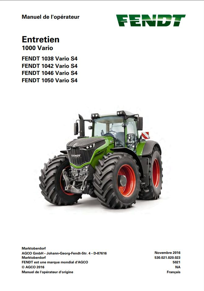 Fendt 1038 1042 1046 1050 Vario S4 Maintenance Manual 5021 FR-01 PDF