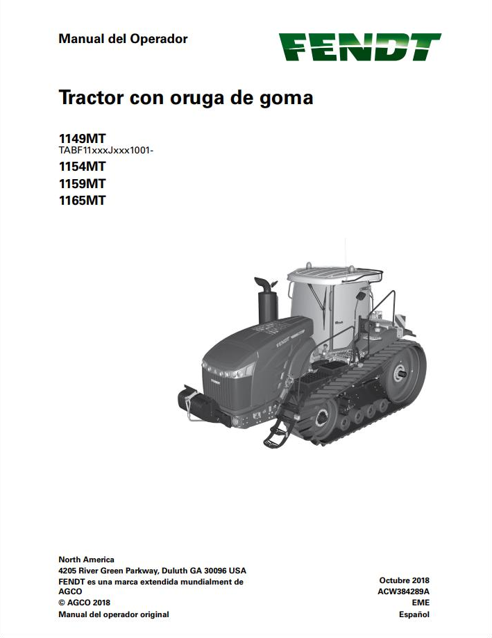 Fendt 1149MT 1154MT 1159MT 1165MT Operator Manual ACW384289A PDF