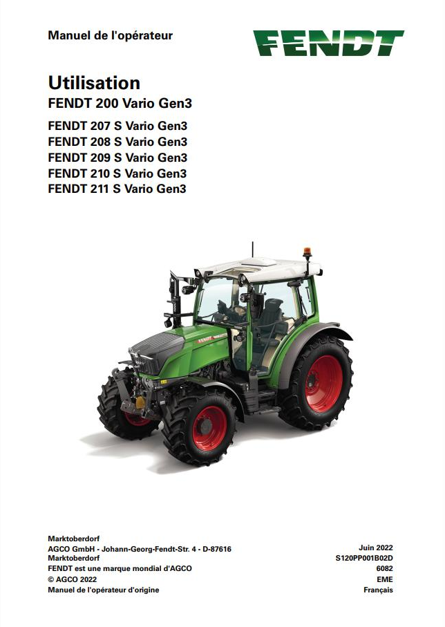 Fendt 207 208 209 210 211 S Vario Gen3 Operator Workshop and Diagram Manual PDF