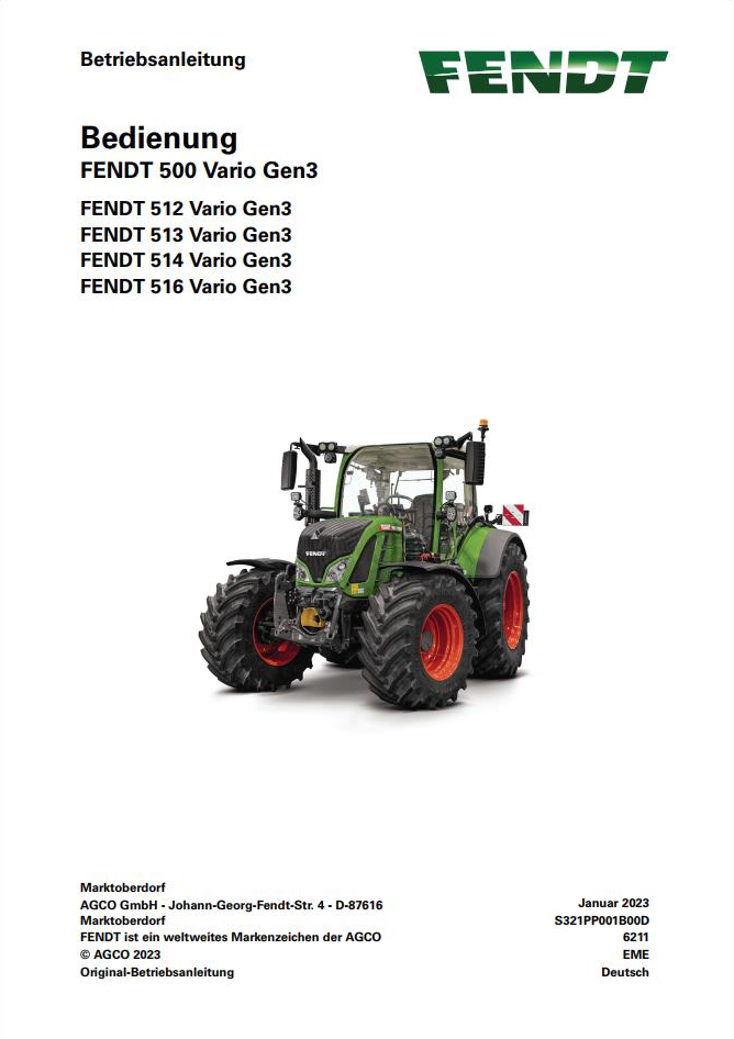 Fendt 512 513 514 516 Vario Gen3 Operation Manual S321PP001B00D PDF