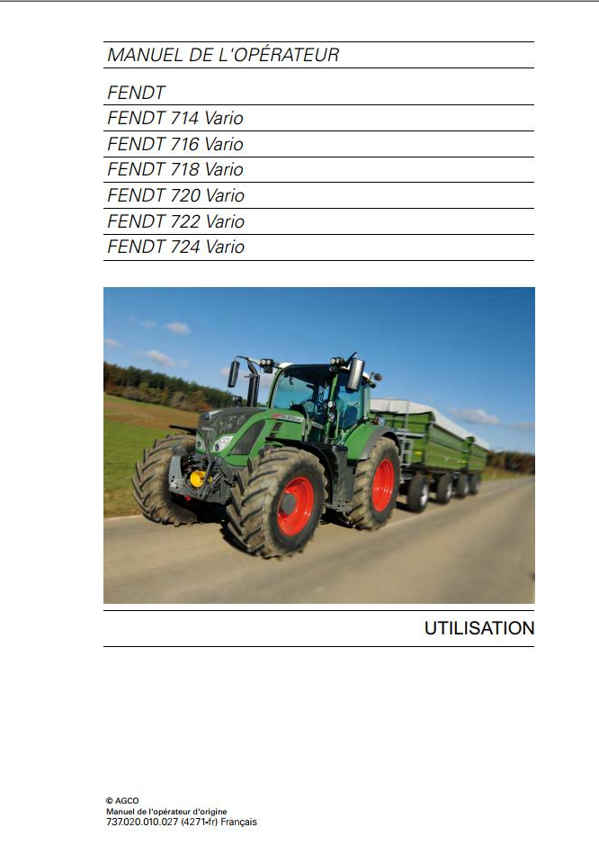 Fendt 714 716 718 720 722 724 Vario Operator Manual 4271 PDF