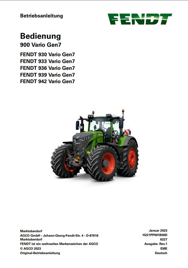 Fendt 930 933 936 939 942 Vario Gen7 Operator Workshop and Diagram Manual PDF