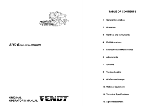 Fendt Eu Harvesting 5180 E Combine Operator Manual 2013 – L272714F PDF