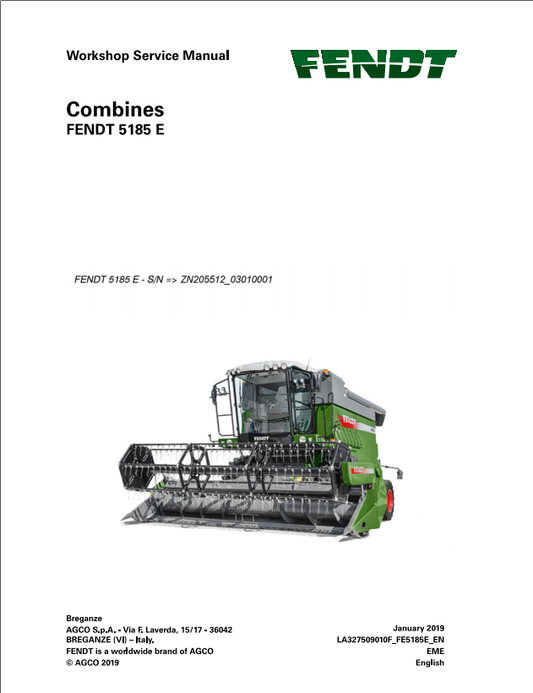 Fendt Eu Harvesting 5185E Combine Operator Manual 2019 3274353F PDF