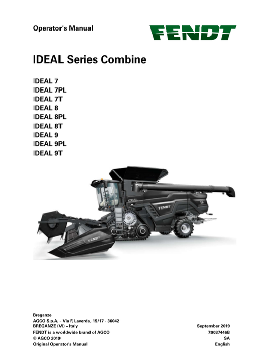 Fendt Eu Harvesting 7 8 9 7T 8T 9T 7PL 8PL 9PL Ideal Combine(2019) Operator Manual PDF