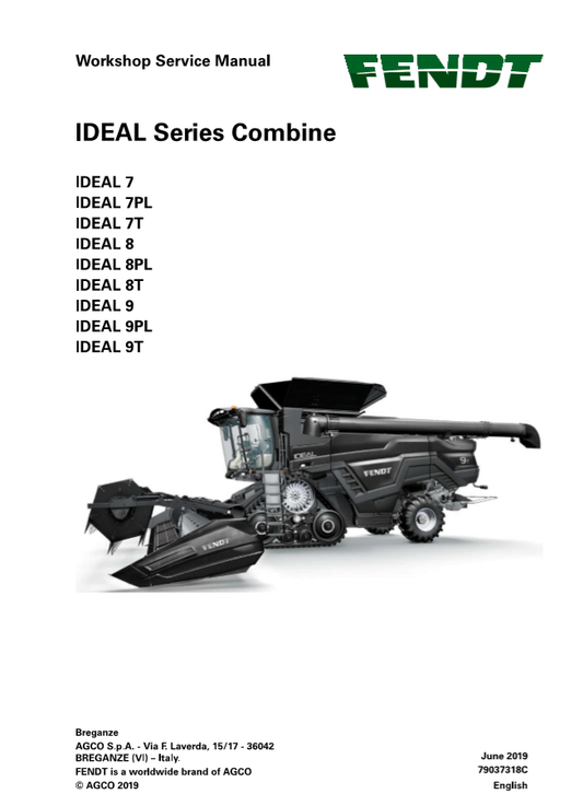 Fendt Eu Harvesting 7 8 9 7T 8T 9T 7PL 8PL 9PL Ideal Combine Workshop Service Manual PDF