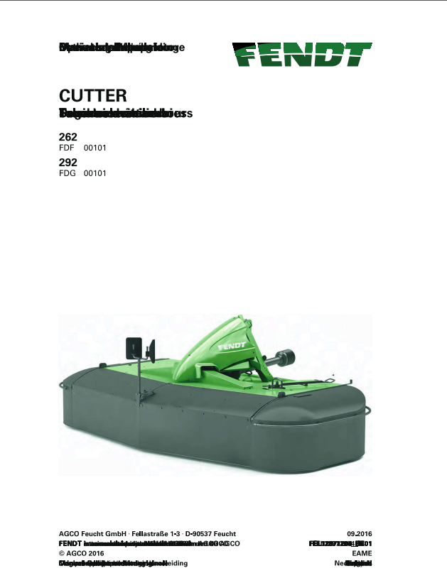 Fendt Eu Hay Equipment Cutter 262 292 Operator Manual 2016 Fel12871204 PDF