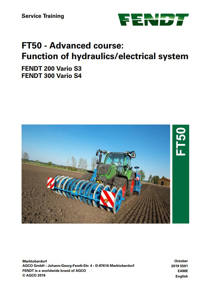 Fendt FT50 – Advanced Course Function Of Hydraulic Electrical System Service Training Manual 603614 PDF