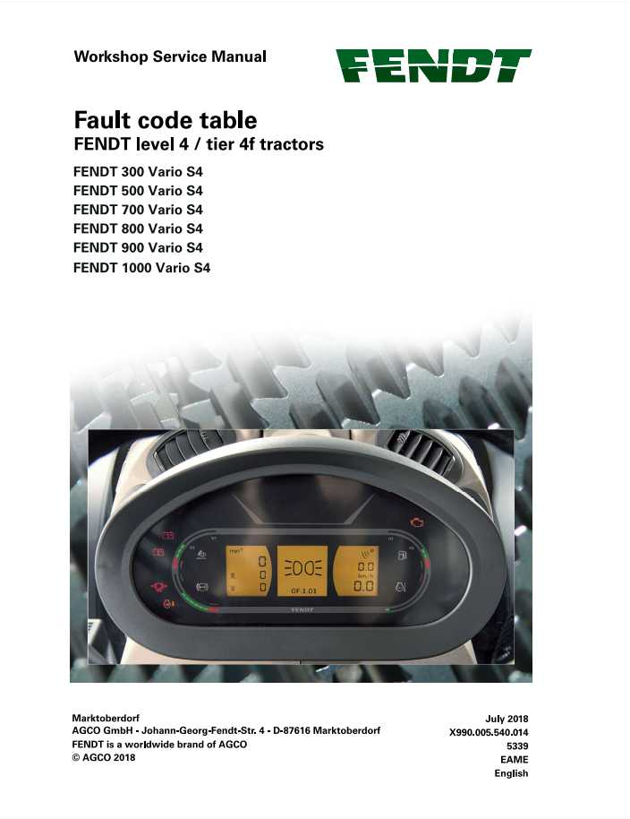 Fendt Level 4 Tier 4f Tractor Fault Code Table Service Manual 72648370 PDF
