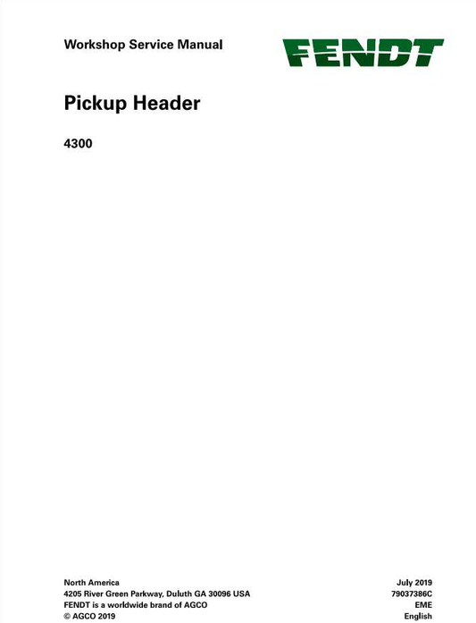 Fendt Pickup Header 4300 Workshop Service Manual 79037386C PDF