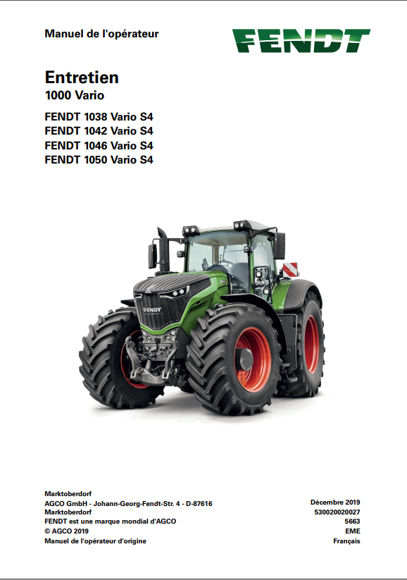 Fendt Tractor 1000 Vario S4 VIN 527-530 Diagram Operation Workshop Manual PDF