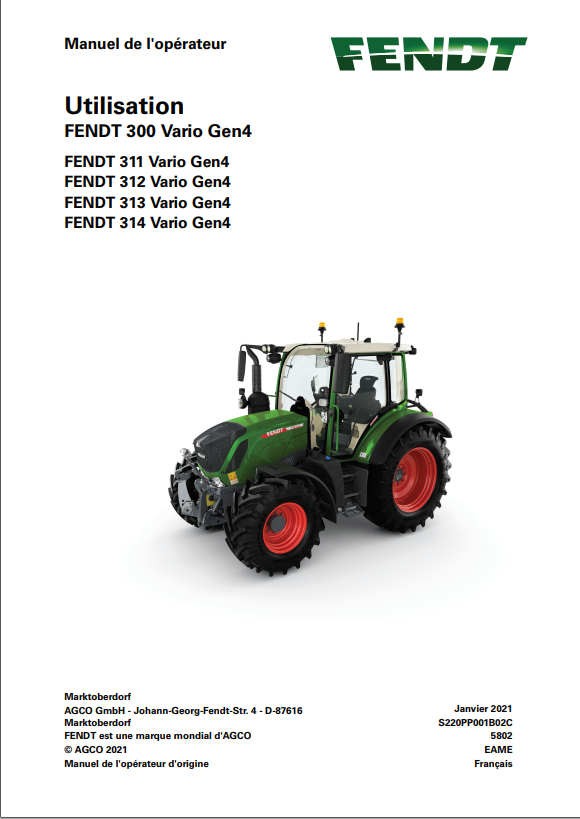 Fendt Tractor 300 Vario Gen4 VIN 351-354 Diagram Workshop Manual PDF