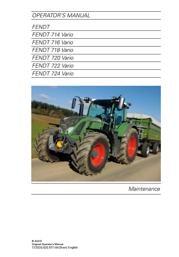 Fendt Tractor 700 Vario Scr (3b) VIN 732-737 Diagram Operation Workshop Manual PDF