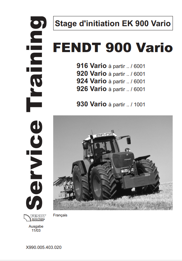Fendt Tractor 900 Vario Com3 VIN 919-934 Diagram Operation Workshop Manual PDF