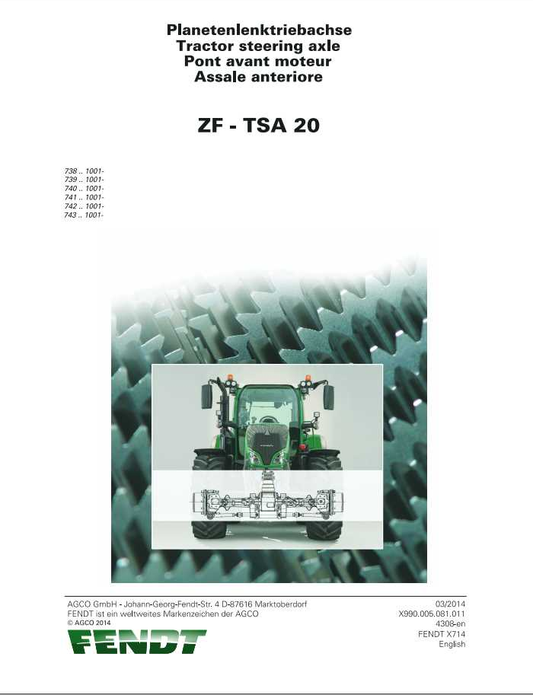 Fendt Tractor ZF-Terra Steer Axle TSA20 Repair Manual 72618975 PDF